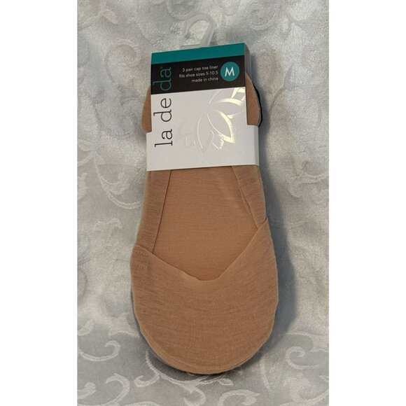 La De Da Other - NIP 3-Pair Toe Liner Socks M: Shoe Size 5-10.5 Nude Gray & Black No Show Socks